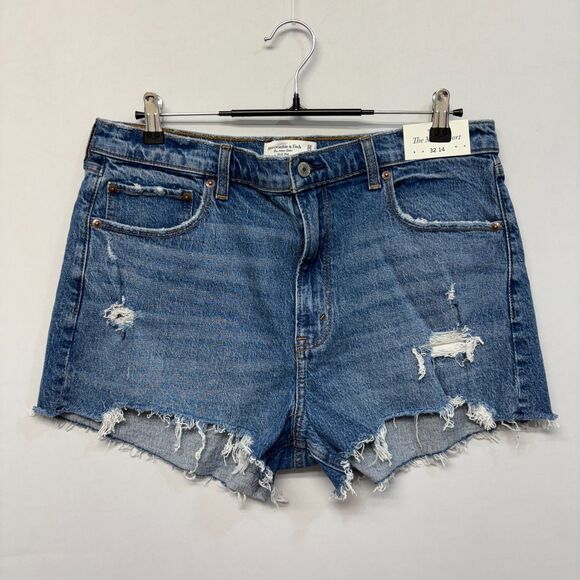 NWT Abercrombie & Fitch Women High Rise Mom Jean Shorts Size 32/14 Denim C056 -9 - Picture 1 of 16